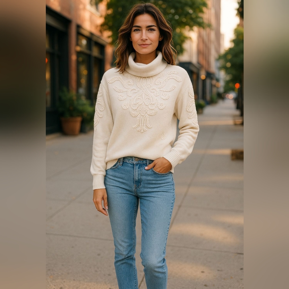Tahari Ivory Turtleneck Sweater